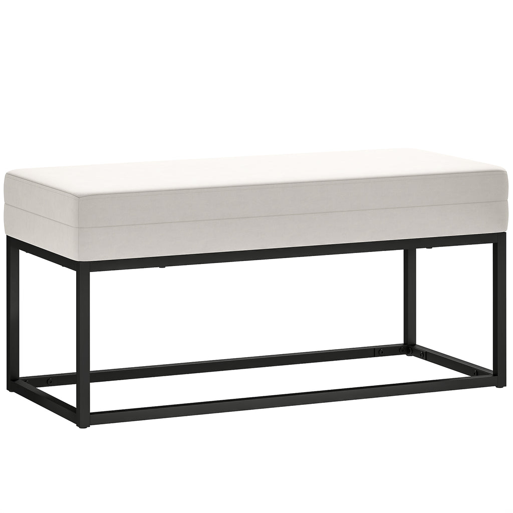Modern Steel, Sponge and Velvet Fabric Entrance Bench with Adjustable Feet, 94x42x44 cm, Cream