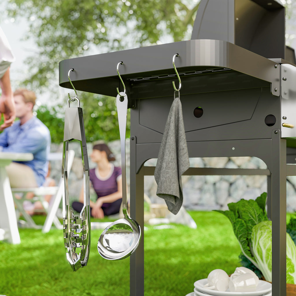 Gas Barbecue with Plate and Burner, Lid with Thermometer and Shelves, Regulator and Tube Included, Black