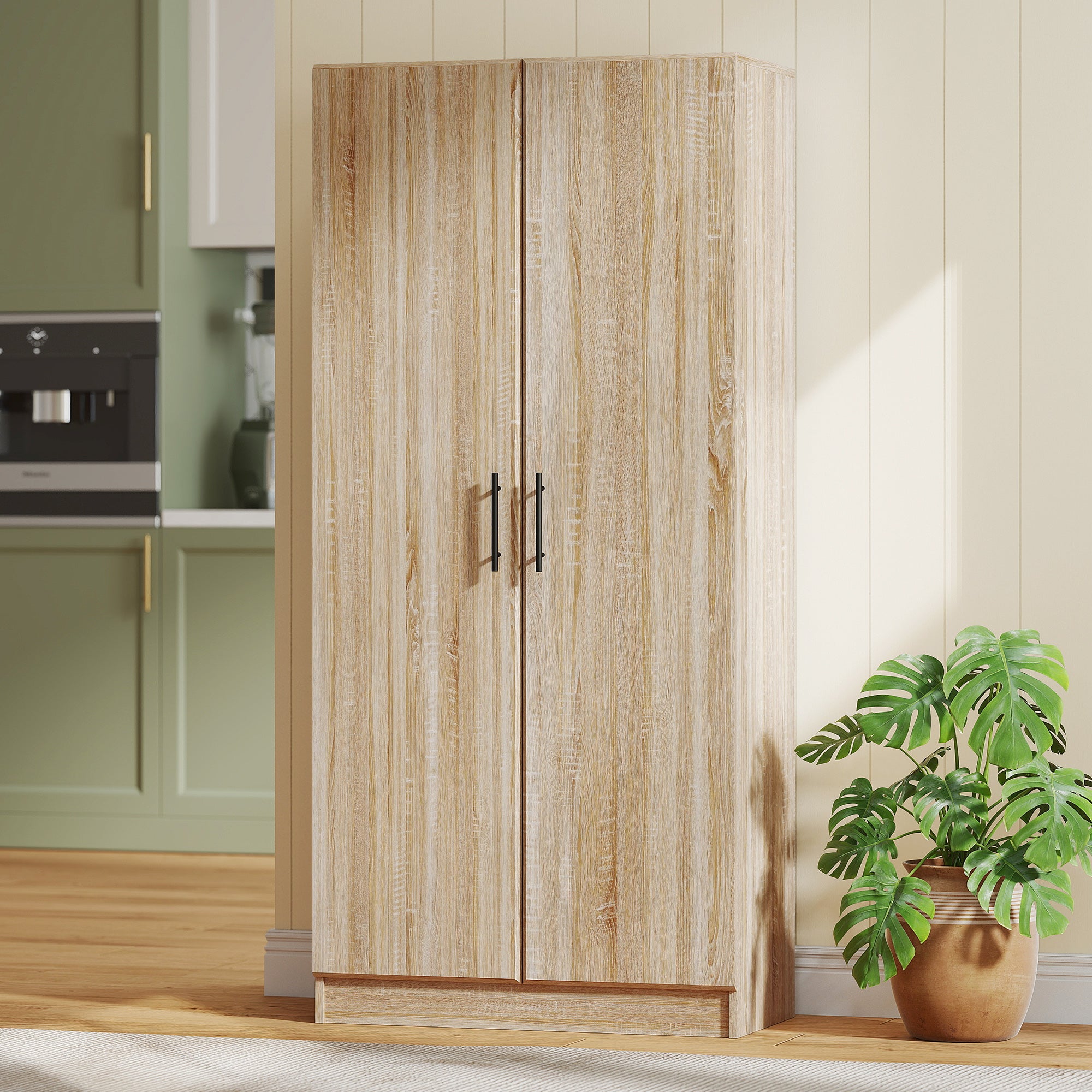 Modern Kitchen Sideboard with 2 Adjustable Shelves and Soft-Close Doors, 75x40x165 cm, Wood