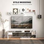 TV Cabinet with Wall Shelf, Open Shelves and Wooden Cabinet, Black and White
