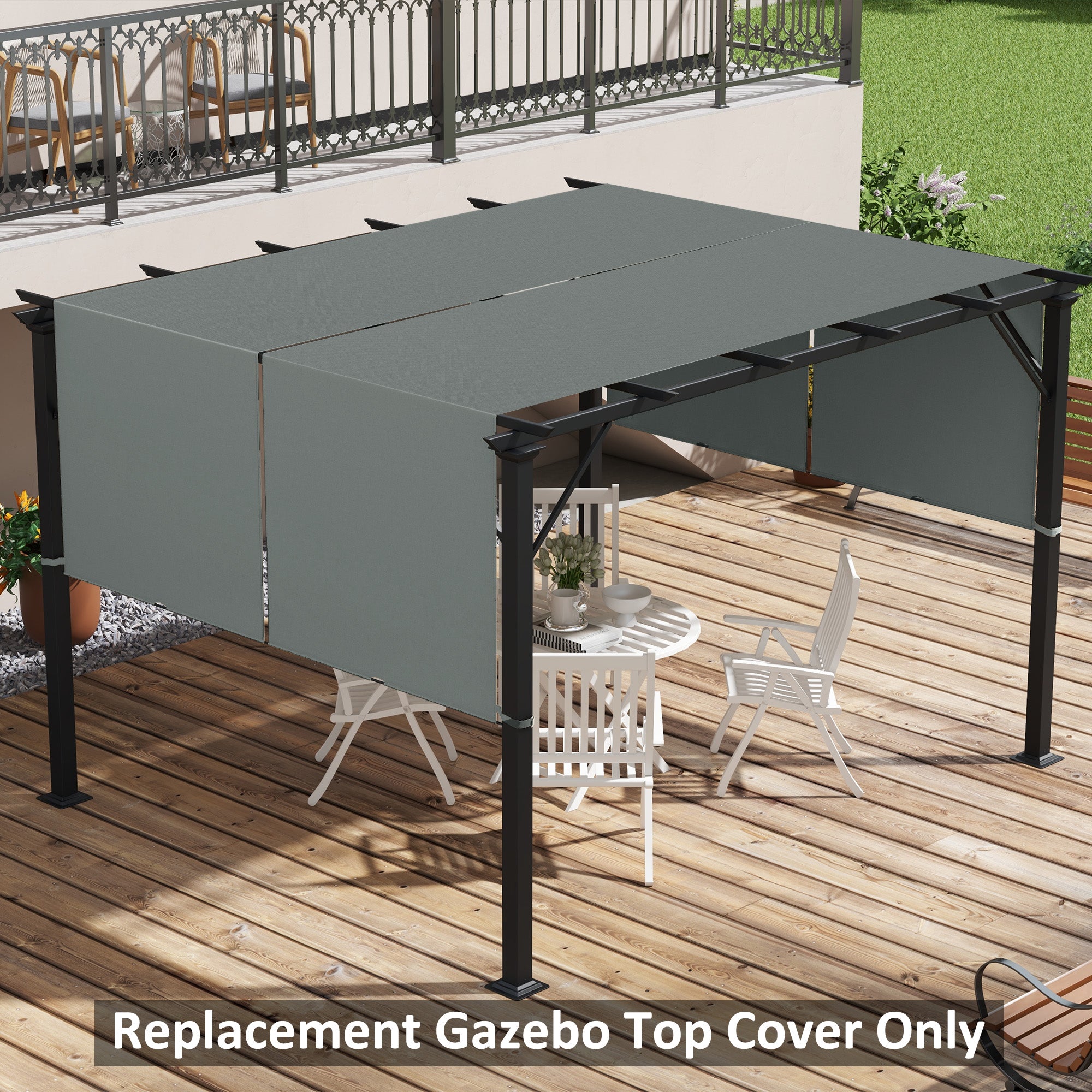 Pergola Gazebo Cover 3x3 m in Polyester with Pockets and Straps, 488x122 cm, Charcoal Gray