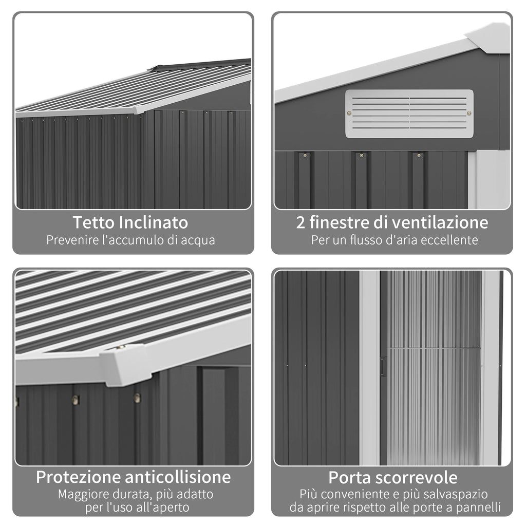 Steel Tool Shed with Sloped Roof and 4 Air Vents, 152x132x188cm, Dark Grey - Borge' Group Limited