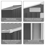 Steel Tool Shed with Sloped Roof and 4 Air Vents, 152x132x188cm, Dark Grey - Borge' Group Limited