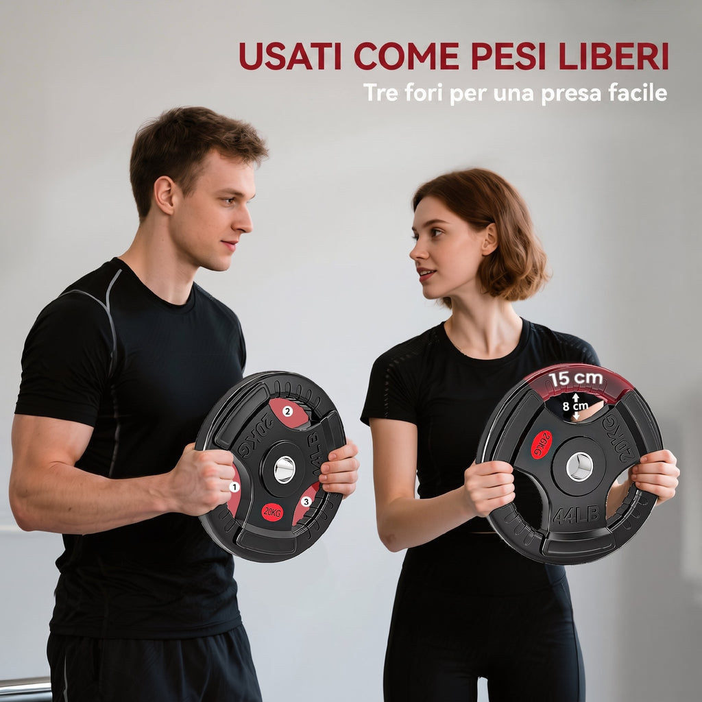 SPORTNOW 20 kg Weight Plate Set with 5 cm Hole and 3 Handles, Steel with Plastic Coating, Black