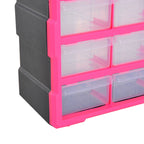 Plastic Drawer Cabinet for Small Parts with 39 Transparent Drawers, Wall or Floor Mounting 38x16x47.5cm Pink