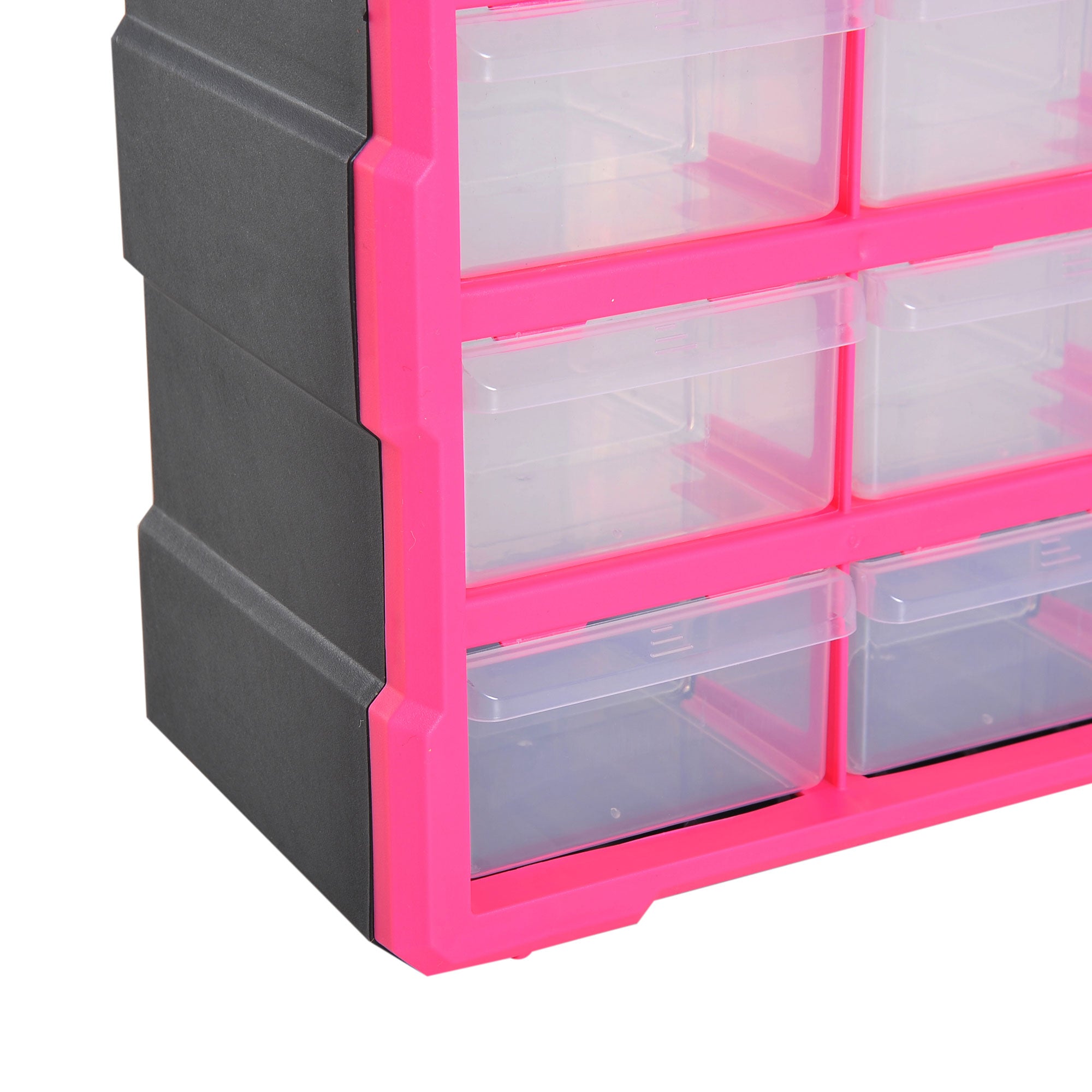 Plastic Drawer Cabinet for Small Parts with 39 Transparent Drawers, Wall or Floor Mounting 38x16x47.5cm Pink
