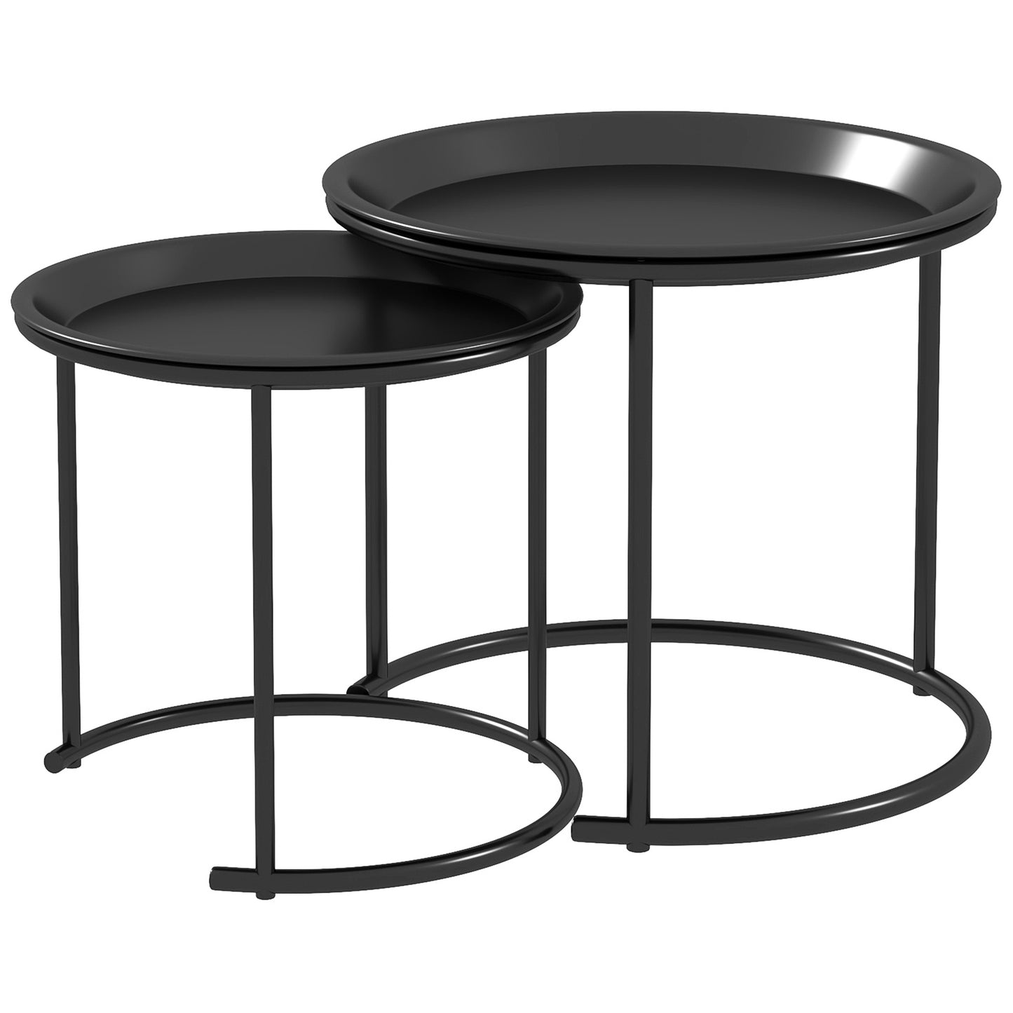 Set of 2 Round Nesting Coffee Tables with Removable Steel Tray, Black