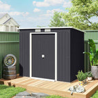 Outsunny Tool Shed with Sloped Roof, 2 Entrances and Air Vents, Steel, 213x130x172 cm, Dark Grey