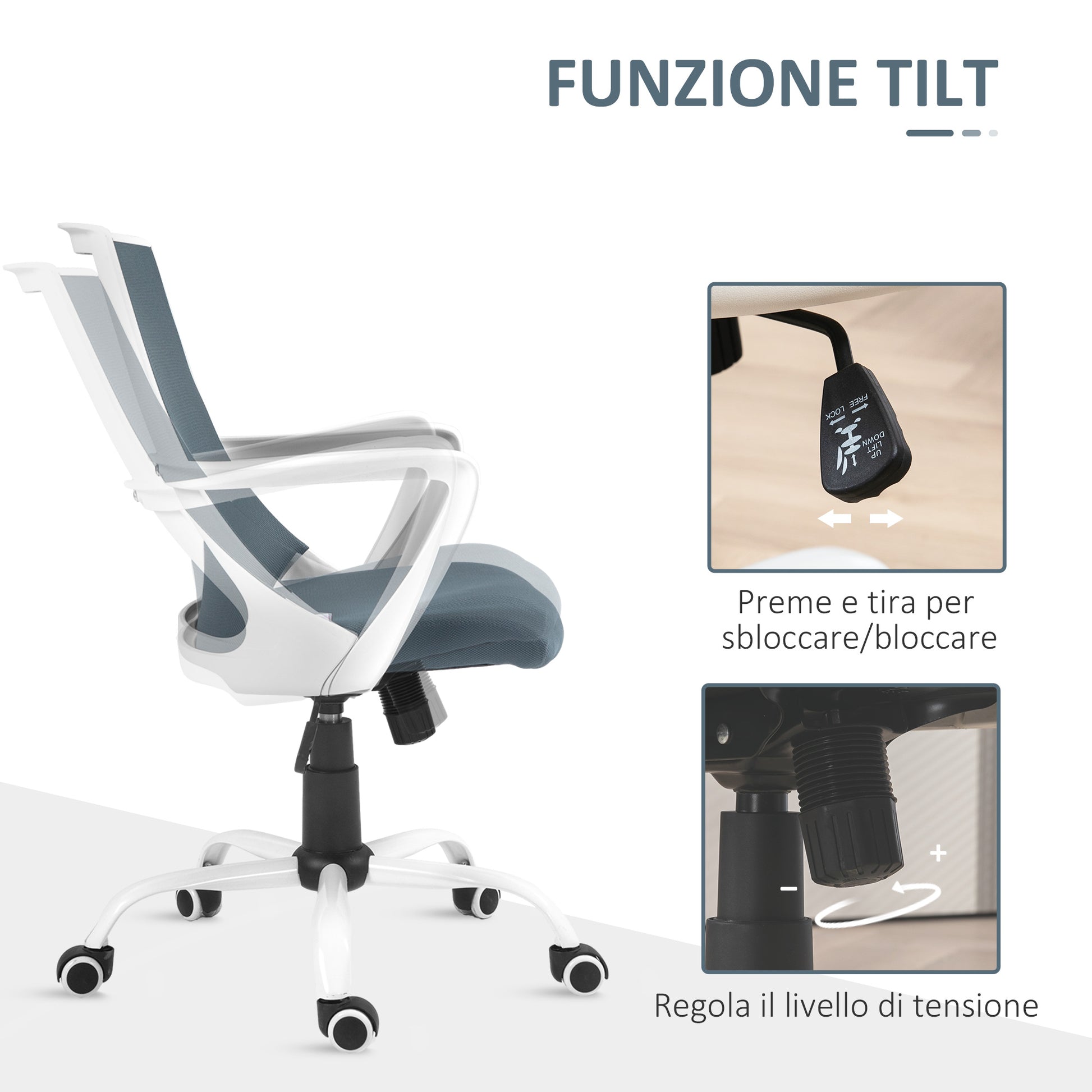 HOMCOM Ergonomic Office Chair with Adjustable Height, Rocking Function and Mesh Fabric, Gray - Borgè