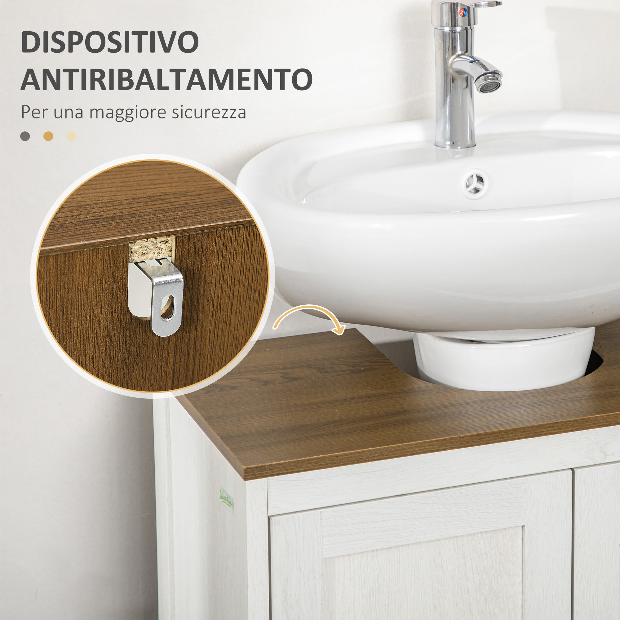 Bathroom Vanity Cabinet in Wood with Adjustable Internal Shelf, 60x30x60 cm, White and Walnut Color