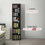 CD Rack with 6 Adjustable Shelves, Capacity of 260 CDs/120 DVDs, 33x24x140 cm, Black