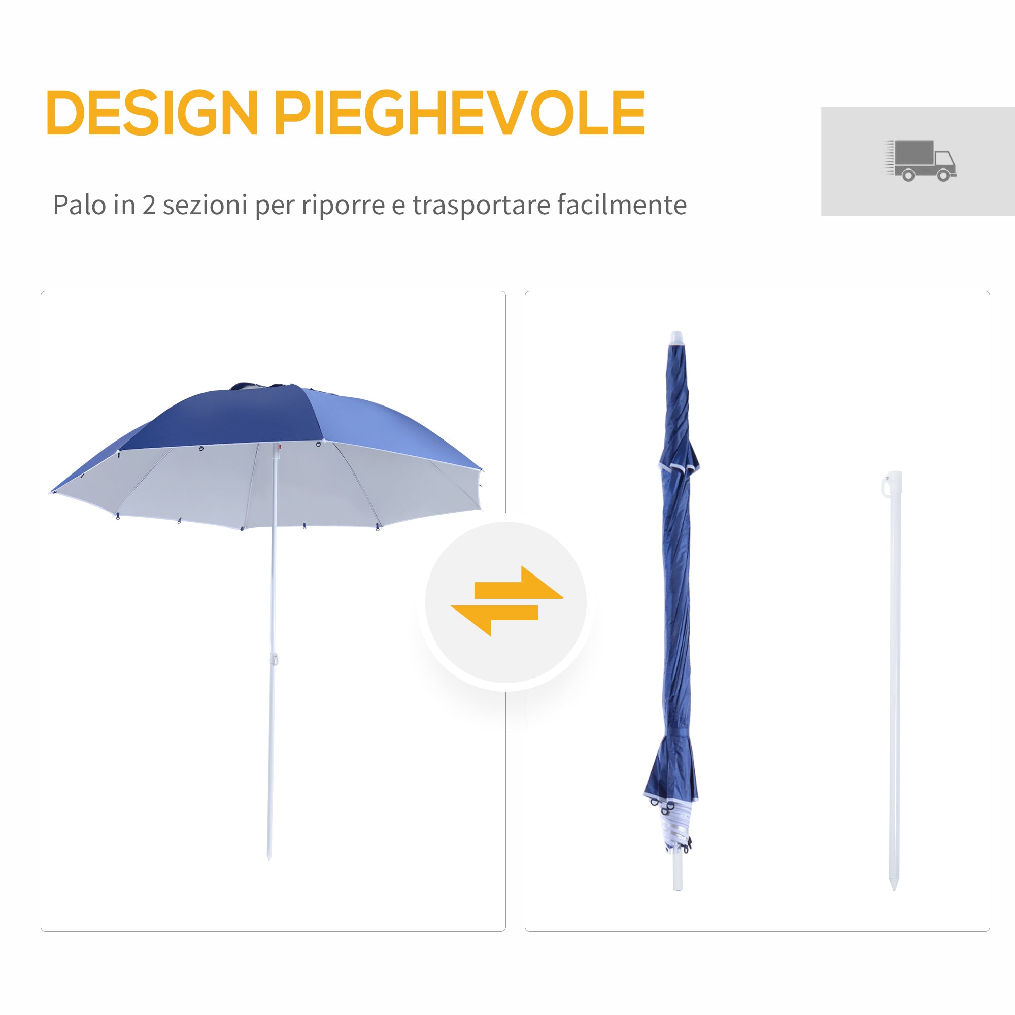 Outsunny 2-in-1 Parasol Tent with UV 50 Protection, Polyester and Iron, 2x2.2 m, Blue