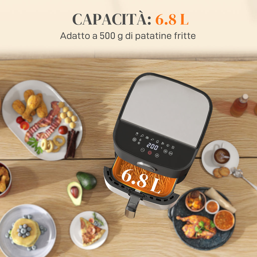 8L Air Fryer, 1700W Air Fryer with 8 Programs and 360° Hot Air Circulation, LED Display, Black