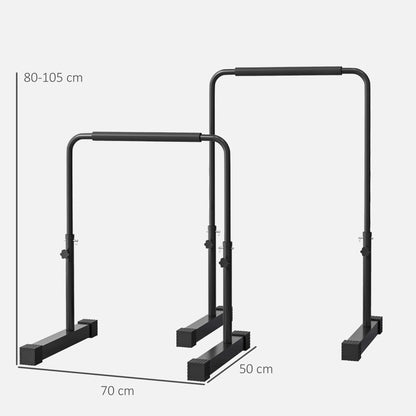 SPORTNOW Set of 2 Dip Bars Adjustable to 4 Heights with Non-Slip Steel Handles, 70x50x80-105 cm, Black