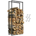 Adjustable Indoor Outdoor Metal Log Holder with S Hooks, 40-65x25x100-150cm, Black