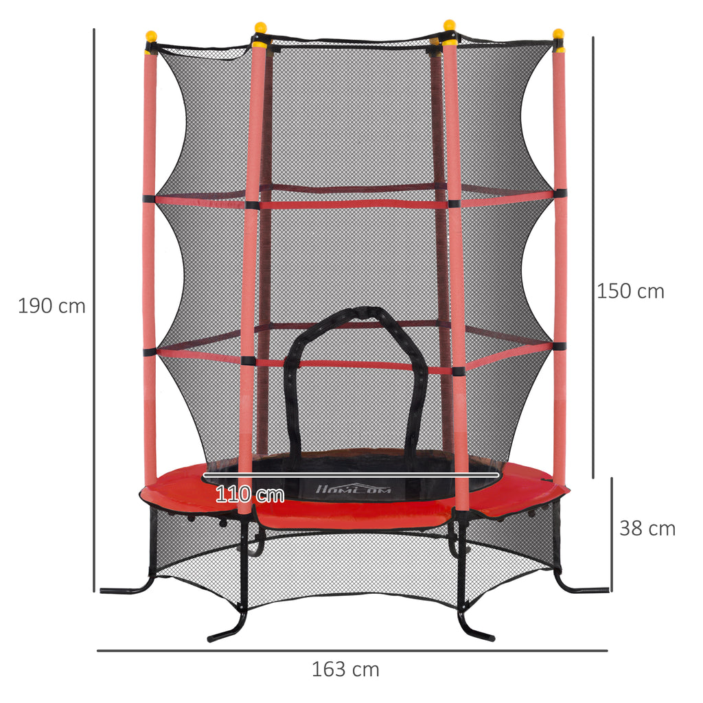 Children's Trampoline Ø1.6x1.9 m with Safety Net and Padded Poles, Ages 3-10 Years, Red