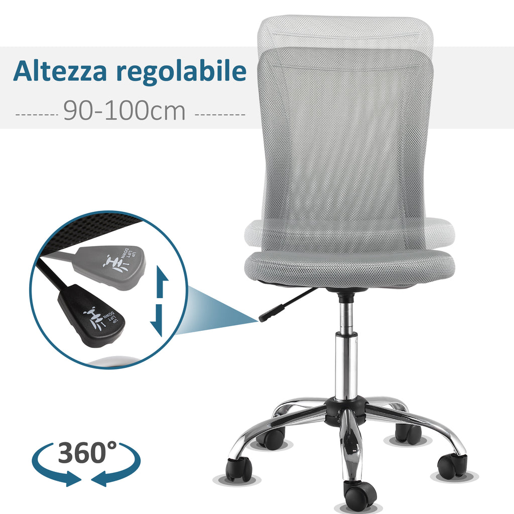 Ergonomic Mesh Office Chair with Armrests, Adjustable Height and 5 Wheels, Grey