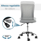 Ergonomic Mesh Office Chair with Armrests, Adjustable Height and 5 Wheels, Grey