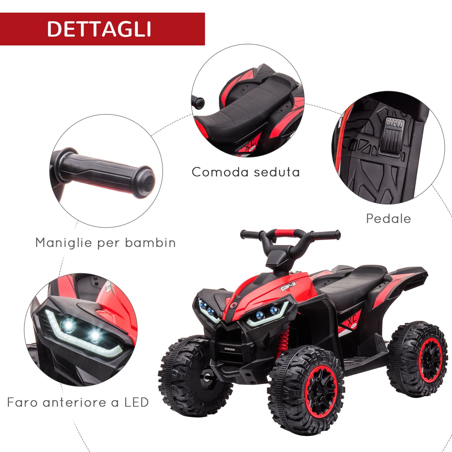 Electric Quad for Children 12V, 2 Speeds, Wide Wheels with Suspension and LED Headlights, Age 3-5 Years, Red