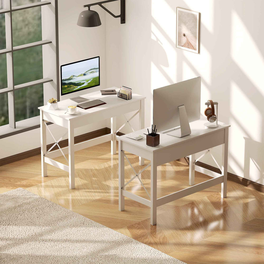 HOMCOM Modern and Minimalist PC Desk in Wood and Steel, 105x50x76 cm, White