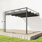Outsunny 3x3m Lean-to Pergola with Retractable Sliding UV30+ Roof and Drainage Holes, Dark Grey