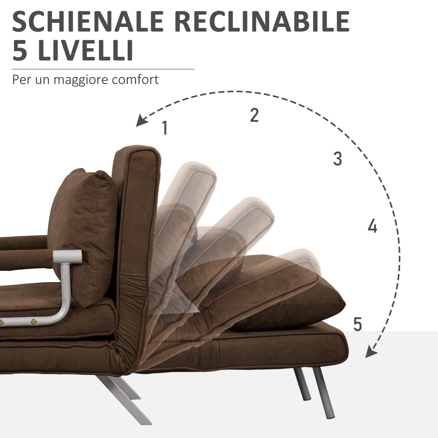 Modern 2-in-1 Armchair Bed with 5-Position Reclining Backrest and Cushion, 65x69x80cm, Brown