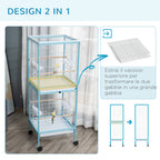 2-in-1 Bird Cage Indoor Aviary with 4 Wheels and Removable Trays, 51.5x50x140cm
