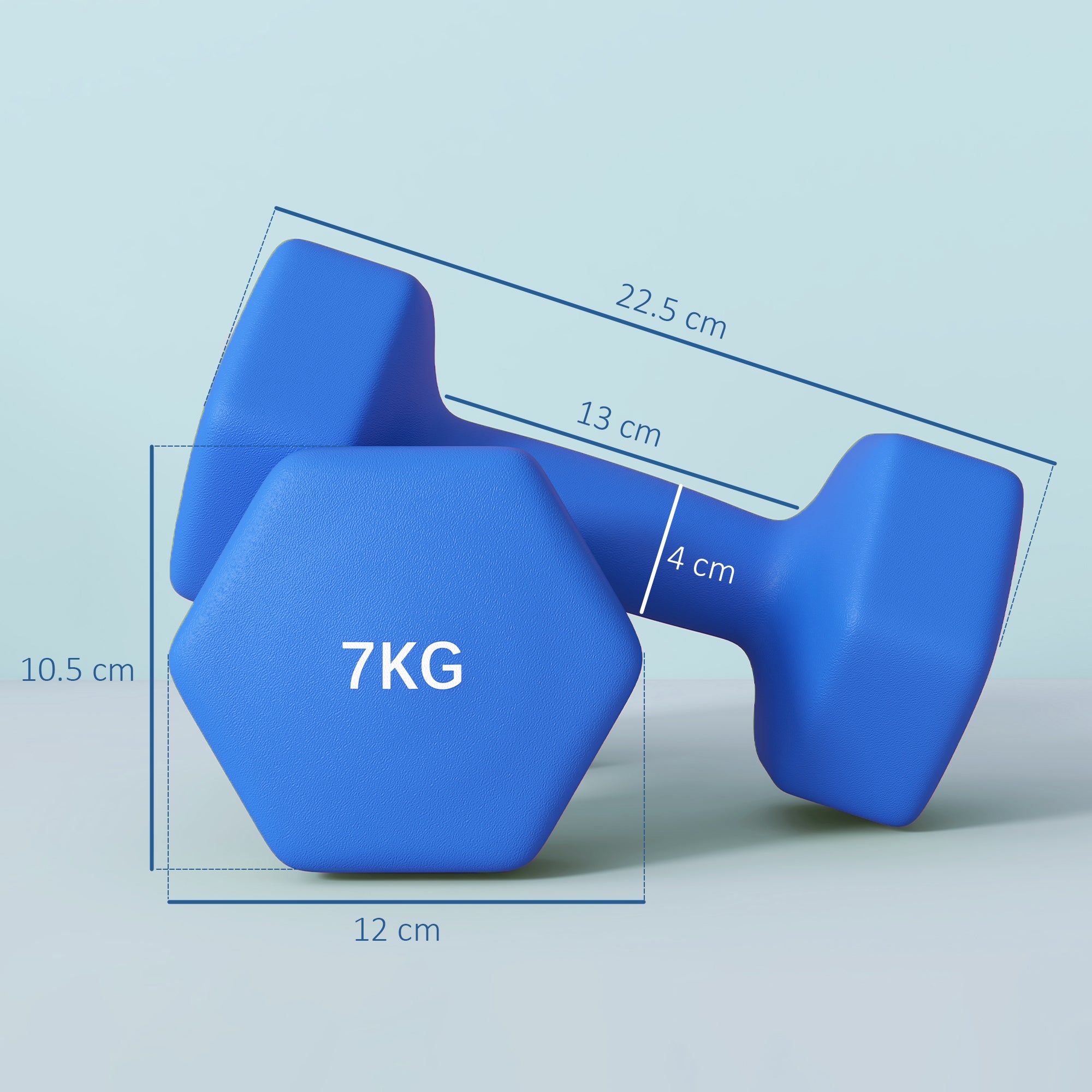 SPORTNOW Set of 2 2x7kg Hexagonal Dumbbells in Metal and Plastic with Non-Slip Grip, 22.5x10.5x10.5 cm, Blue