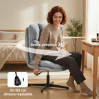 Swivel Living Room Chair in Linen-Effect Fabric and Metal, 63x75x92-102 cm, Light Grey