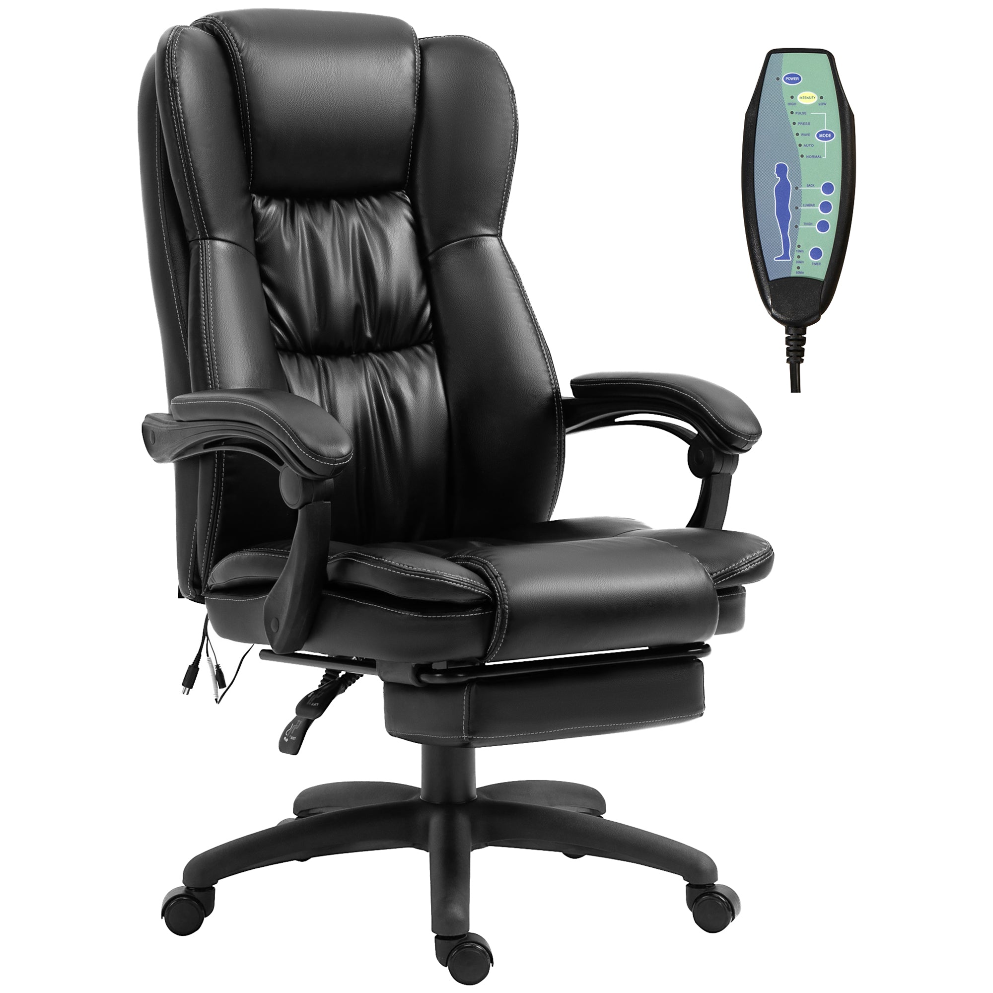 Vinsetto Height Adjustable Office Chair with 6 Massage Points, in Faux Leather, 68.5x68.5x113-121 cm, Black - Borgè