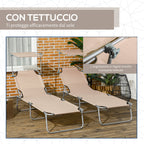 Outsunny Set of 2 Folding Garden Loungers with Adjustable Canopy, Oxford Fabric and Metal, 187x58x36 cm, Brown