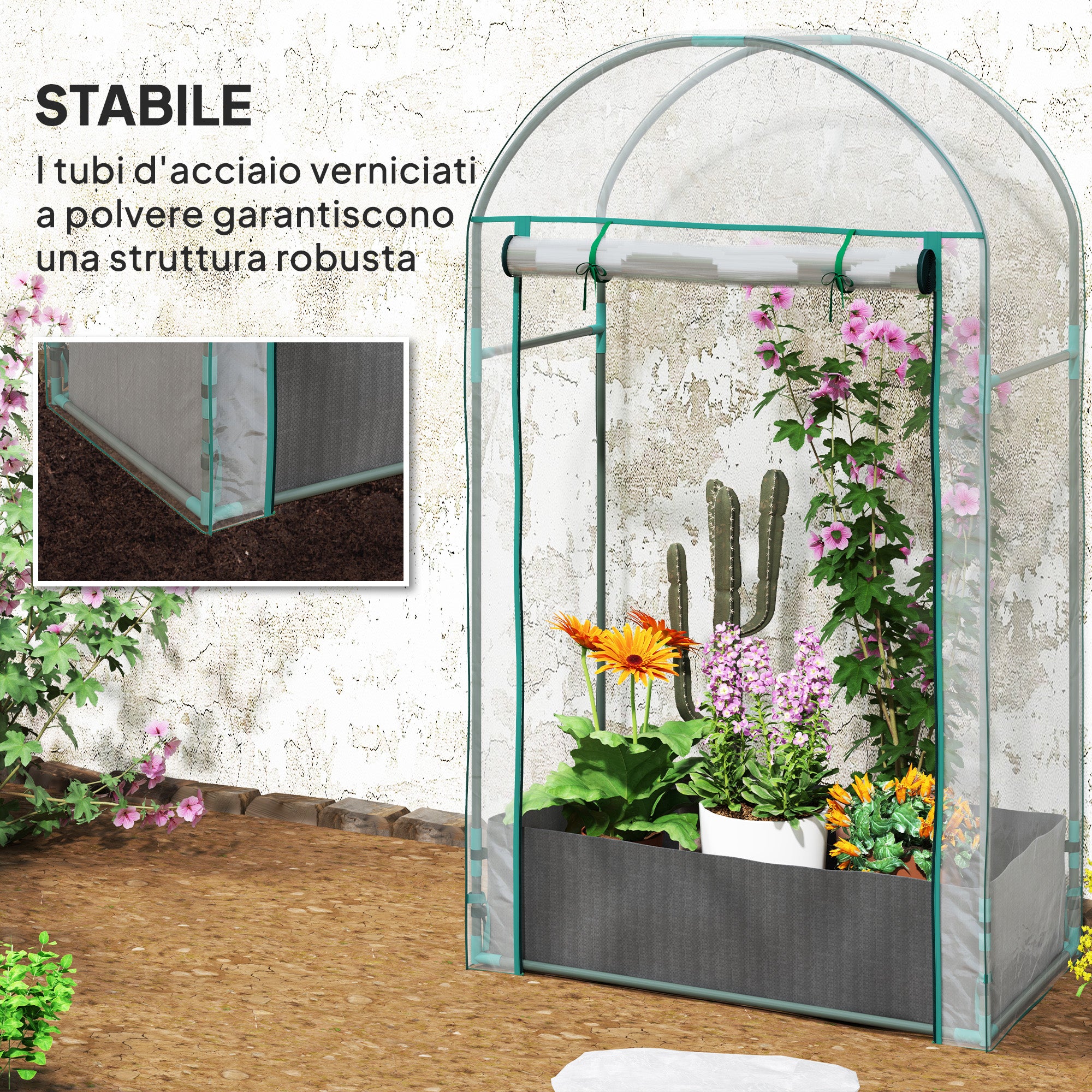 Wall-Mounted Greenhouse with Plant Bag and Roll-Up Entrance, Steel and Plastic, 89x50x152 cm, Transparent