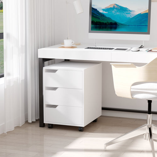 3-Drawer Office Chest with Retractable Handles, Wood and Metal, 40x50x57.5 cm, White