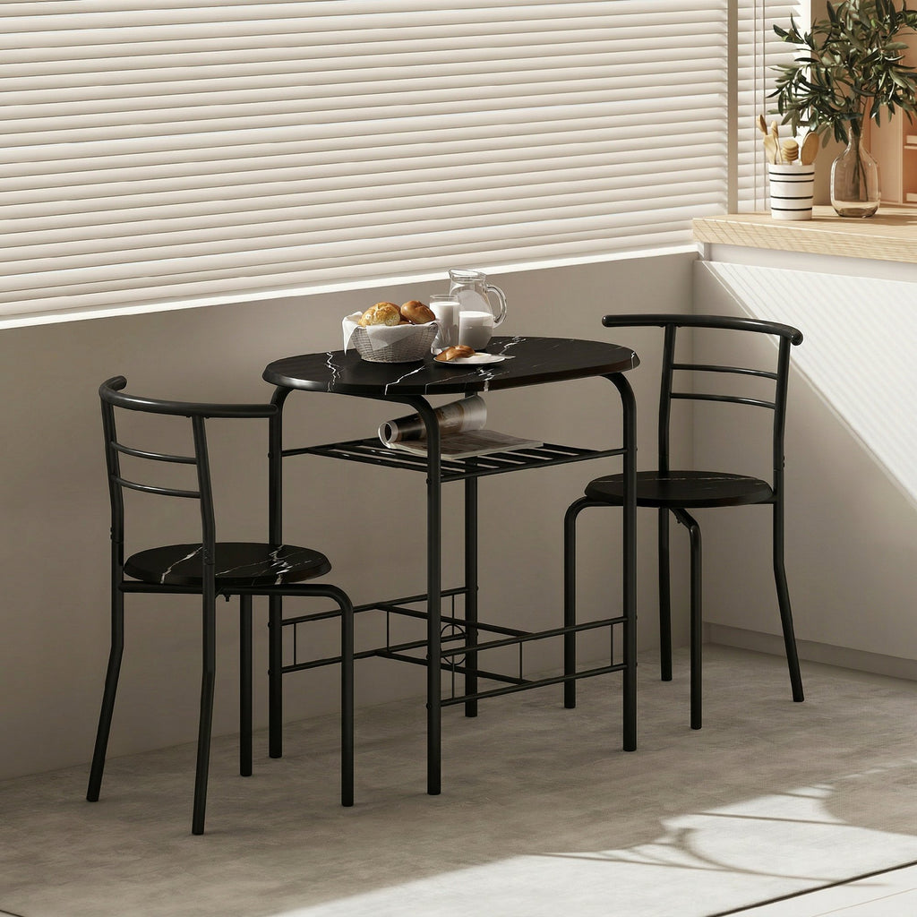 HOMCOM Modern Dining Table and 2 Chairs Set, 3-Piece Space-Saving Furniture for Kitchen, Balcony, Restaurant or Bar, Brown and Black