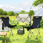 Set of 2 Folding Camping Chairs with Detachable Footrest and Cup Holder, 82x50/100x88 cm, Black