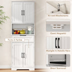 Kitchen Sideboard with 2 Cabinets and Drawer, Open Center Top and Adjustable Shelves, White