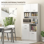 Wooden Pantry Cabinet with Drawer, 4 Cabinets and 3 Open Shelves, 80x35x180 cm, White