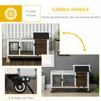 Indoor and Outdoor Wooden Hutch with Wheels, House, Opening Roof and Tray, Brown