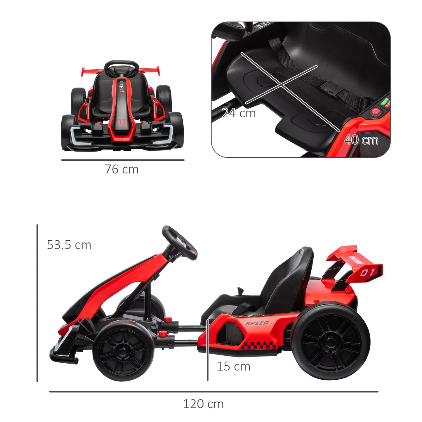 Electric Go Kart for Kids 6-12 Years 24V 12km/h with Adjustable Seat, Red