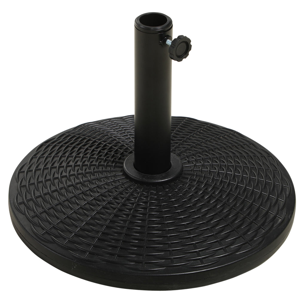 12.5kg Round Rattan Effect Umbrella Base, Support for 38mm and 48mm Poles, Ø44.5cm, Black