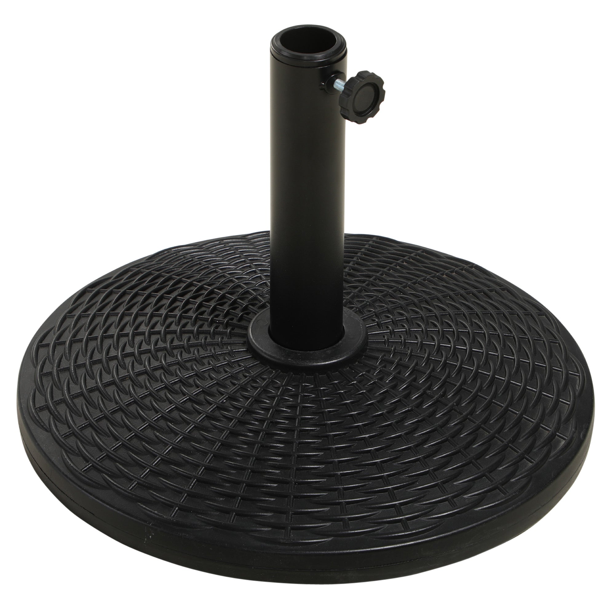 12.5kg Round Rattan Effect Umbrella Base, Support for 38mm and 48mm Poles, Ø44.5cm, Black