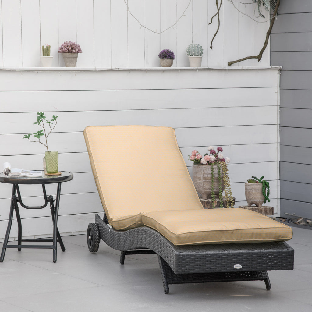 PE Rattan Garden Lounger with Adjustable Backrest and Cushion, 207x70x70cm, Black