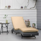 PE Rattan Garden Lounger with Adjustable Backrest and Cushion, 207x70x70cm, Black
