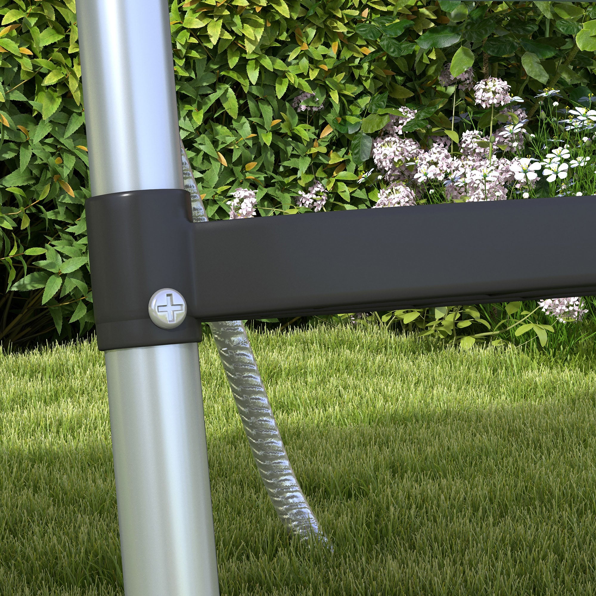 Adjustable Elastic Trampoline Ladder with 3 or 2 Steel Steps, 97x32cm, Silver - Borgè