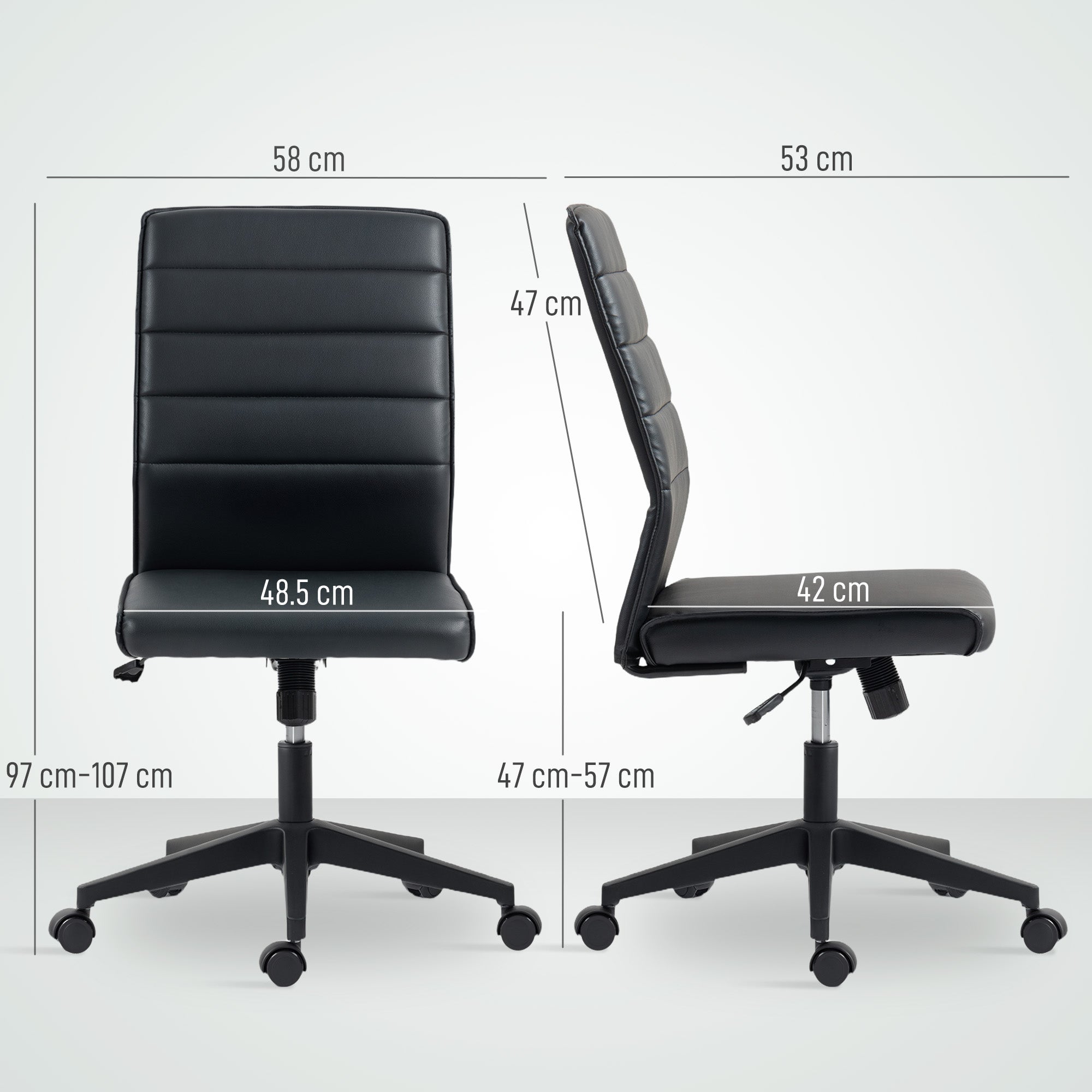 Ergonomic Office Chair with Curved Backrest, Adjustable PU Leather and Steel, 58x53x97-107 cm, Black
