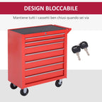 DURHAND Tool Cart with 7 Drawers, EVA Mats, Lock and 2 Keys, Wheels with Brakes, Handle, Red