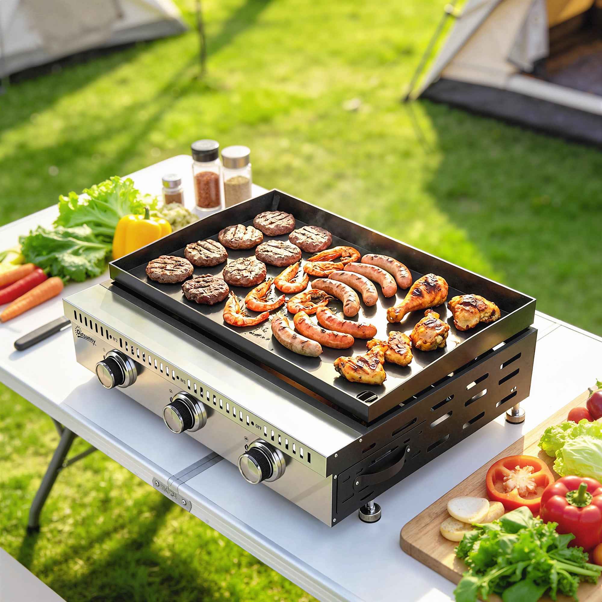 Outsunny Portable Tabletop Gas Grill with Grease Tray, Black