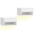 HOMCOM Set of 2 Wall-Mounted Bedside Tables with Built-in RGB LED Lights and APP Control, Drawer and Shelf, 37x32x21 cm, White