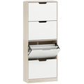 Space-Saving Slim Shoe Rack with 4 Drawers for 20 Pairs of Shoes, 62.5 x 26 x 156 cm, Wood and White