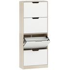 Space-Saving Slim Shoe Rack with 4 Drawers for 20 Pairs of Shoes, 62.5 x 26 x 156 cm, Wood and White